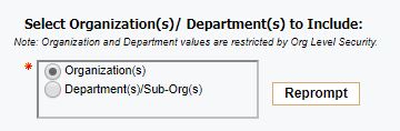 screenshot of select Organization/Department prompt