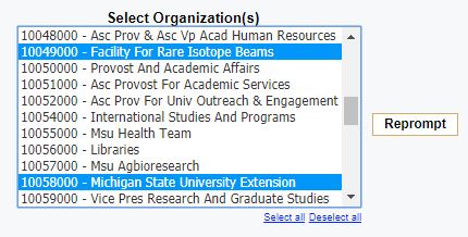 screenshot of select Organization prompt
