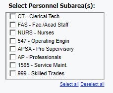screenshot of Select Personnel Subarea prompt