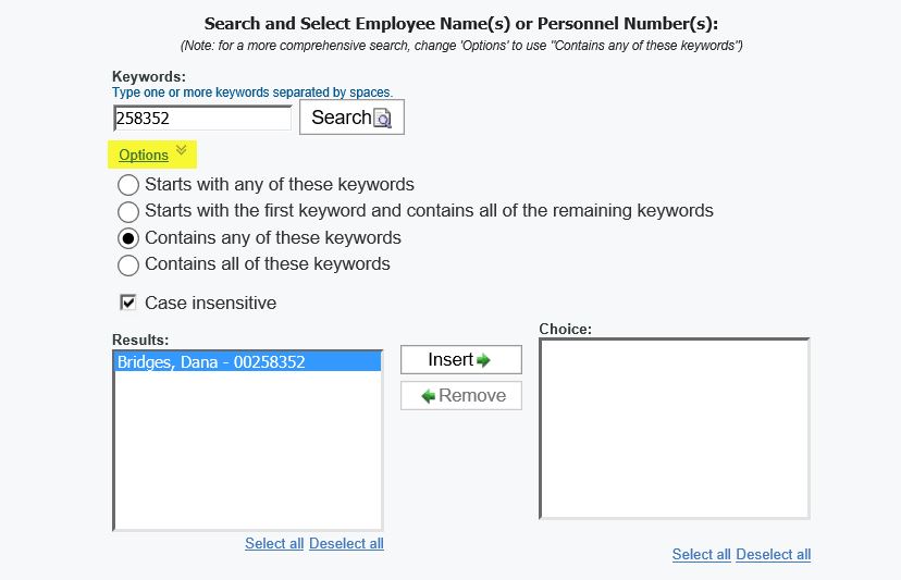 screenshot of Select employee to include prompt