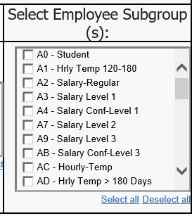 screenshot of Select Employee Subgroup prompt