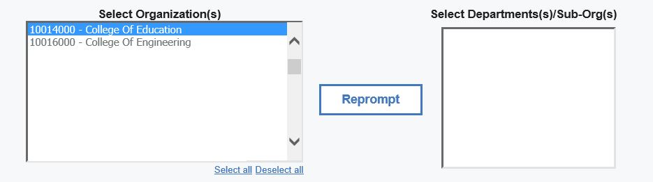 screenshot of Select organizations prompt