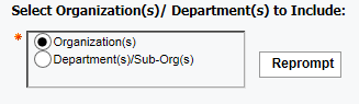 screenshot of Select Organization(s)/Departments Prompt