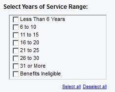 screenshot of Select Yrs Of Service prompt