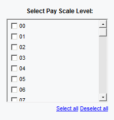screenshot of Select Pay Scale Level prompt