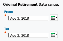 screenshot of Select original retirement date range Prompt