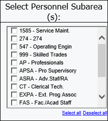 screenshot of Select personnel subarea Prompt